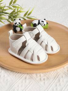 1 Pair Unisex Toddler Breathable Anti-Slip Sandals, Suitable For 0-1 Year Old Infant Boys And Girls, Fit For 1-12 Months Infants, Suitable For Spring, Summer And Autumn - White - View 2