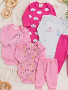 Kit 12 peças Manga Longa Inverno Bebês - Rosa Bebê - Visão 10