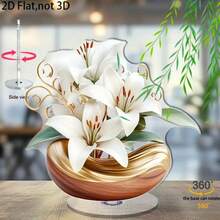 2D平面波西米亚风格亚克力花卉装饰画 - 4朵白色百合花，金色点缀，春季主题家居装饰，适用于客厅、卧室、办公室 - 母亲节、复活节、斋月完美礼物，办公桌装饰 | 花卉桌面艺术品 | 精致花瓣细节，波西米亚风格家居装饰，无需电源 - 彩色 - 查看 10