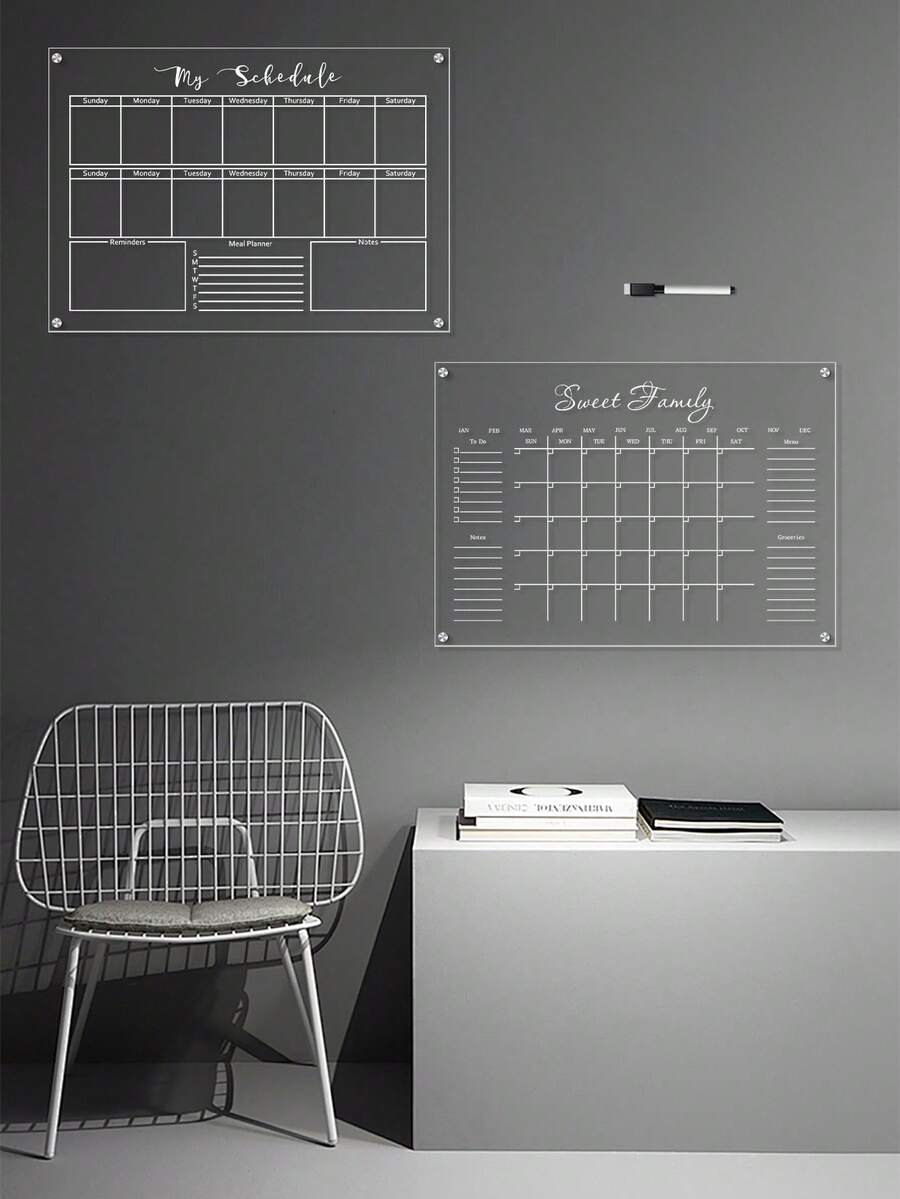 一套月度及周计划亚克力白板，壁挂式亚克力板，带固定孔 - 多色 - 查看 1