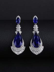 一对奢华珠宝风格长款垂坠仿珍珠耳环，镶嵌立方氧化锆，时尚女士垂坠耳环，可搭配晚礼服，生日/节日礼物 - 垂墜式耳環 - 查看 11