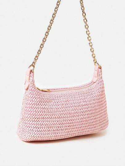New Fashion Thin Chain Bohemian Braided Baguette Shoulder Bag, Suitable For Casual, Vacation, Shopping Outfit Matching