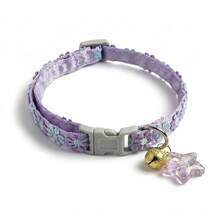1/2 Adjustable Pet Collar With Star Decor Bell, Suitable For Cats And Small Dogs, Floral Decoration - Multicolor - View 11
