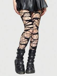Punk Net Set: 1 Pair Ripped Fishnet Socks + 1 Pair Large Mesh Fishnet Tights, Suitable For Daily Wear, Parties And Nightclubs, Fashionable, Sexy, Elegant And Cute, Comfortable, Ideal For Various Occasions Especially Valentine's Day, Dates, Casual Outings And Work, Available In Multiple Sizes - Multicolor - View 18