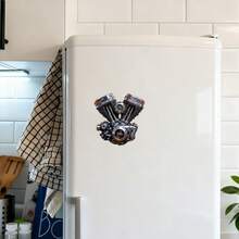 3D Embossed V-Twin Engine Magnet: Lifelike Metal Texture With Cooling Fins, Bolts & Raised Cylinders-Style Mechanical Art For Fridge - A - View 3