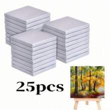 25pcs/Set Papan Kanvas Lukisan Persegi Mini, Ukuran (7,62 * 7,62 Cm), Cocok Untuk Lukisan Minyak, Cat Air, Kreasi Seni Profesional - Beraneka warna - View 7
