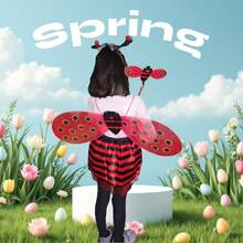 ✨ Disfraz Infantil de Abejita y Mariquita 4 Piezas  | Incluye Alas, Falda, Diadema y Varita | Ligero y Cómodo | Ideal para Festivales, Halloween, Presentaciones Escolares y Sesiones de Fotos | Diseño Colorido y Encantador ❤️ Material: Poliéster y tul sintético, estructura plástica ligera. - Rojo - Ver 3