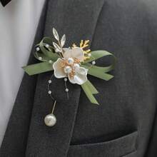 1pc Green Ribbon High-End Corsage With White Triangular Leaves, Suitable For Dinner Balls, Banquets, Anniversaries, And Party Decorations - màu xanh lá - Xem 1