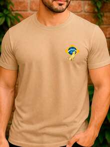 Brazil Cup Caramel Flag T-Shirt - Pride Of The National Team - Unisex - 100% Premium Cotton – Men's And Women's | Casual, Streetwear, Plus Size, New Arrival With Immediate Shipping In Various Colors - Màu Khaki - Xem 2