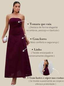 Elegant Strapless Long Linen Dress For Weddings, Offices, Holidays, Formal And Evening Events. - 如圖 - 查看 6