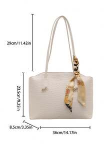 1 Peça Bolsa de Ombro Sólida Estampada Moda Feminina para Transporte, Bolsa de Ombro Versátil Portátil de Grande Capacidade, Adequada para Encontros, Compras, Passeios, Viagens, Acompanhada de Lenço - Branco - Visão 11