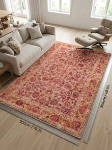 1pc Gold Diamond Velvet + 850g/㎡ + Pointed Toe Gypsum Bottom Printed Carpet, Retro Pink Floral Pattern, Non-Slip Durable, Modern Bohemian Holiday Carpet, Moroccan Washable Design Suitable For Yard, Patio, Balcony, Picnic Outdoor Decor, Study Entrance, Indoor Carpet Mat, Long Hallway Carpet - A - View 14