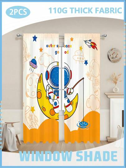 2PCS 110G Cartoon Dinosaur Pole Curtain Blackout Curtains Outdoor Indoor Curtains Room Darkening Window Drapes Thermal Insulated For Bedroom Living Room For Balcony Easy To Hang Modern Style 100% Polyester