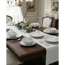 Black And White Porcelain Set, 24 Pieces, Plates Decorated With Flowers - Black and White - View 5