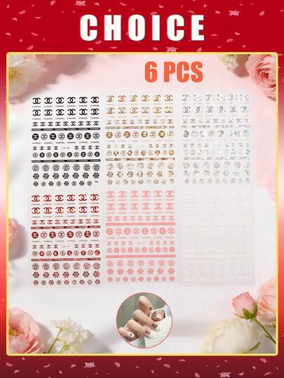 Set Of 6 Nail Art Stickers: Laser-Cut, Flat, Self-Adhesive Glitter Nail Decals-An Essential For DIY Manicures. Lightweight And Smooth, They Are Easy To Apply And Resist Lifting Or Peeling, Offering Long-Lasting, Waterproof, And Wear-Resistant Durability. These Professional-Grade Stickers Are Suitable For Use On Both Fingernails And Toenails, Allowing You To Effortlessly Create Exquisite, Sparkling Nail Art Effects Right At Home.(6/5/1 Pc)