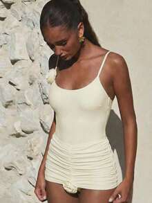 Bộ bikini màu trắng trơn, thời trang thanh lịch, thường ngày, dành cho nữ, thích hợp cho kỳ nghỉ biển, hẹn hò, dự tiệc. - trắng - Xem 1