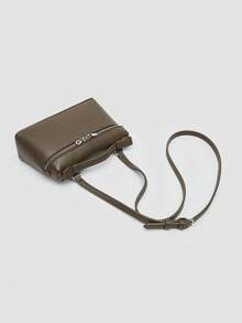 1 pieza Bolso de hombro cuadrado de unicolor con textura de grano de litchi en PU, bolso de mano pequeño para mujer, adecuado para combinar con diaria, salidas, compras, fiestas, bol - Marrón Mocha - Ver 9