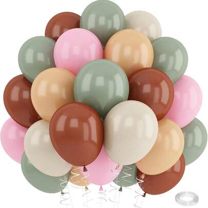 10-Inch Green & Pink Balloons, Suitable For Wild Feminine Birthday, Sahara Jungle Party Decor - Mist Green, Beige, Nude Pink, Coffee Brown Latex Helium Balloons For Arch