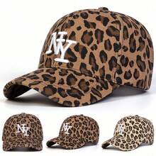 1 pieza Gorra de béisbol con estampado de leopardo LA para mujer, sombrero casual ajustable con protección solar para exteriores, adecuado para primavera, otoño, viajes, fiestas en la playa - Óxido marrón - Ver 1