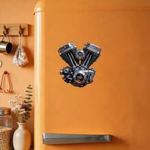 3D Embossed V-Twin Engine Magnet: Lifelike Metal Texture With Cooling Fins, Bolts & Raised Cylinders-Style Mechanical Art For Fridge - A - View 2