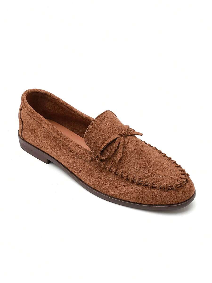 Mocassins Souples In Suédine And Nœud And Coutures Apparentes - Camel - View 1