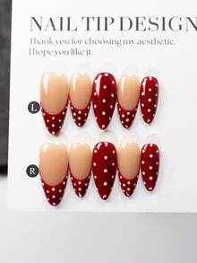10 móng giả thủ công hình hạnh nhân chấm bi đỏ trắng dễ thương tối giản thanh lịch, giúp tôn lên vẻ đẹp của bộ móng. - Nhiều màu - Xem 12