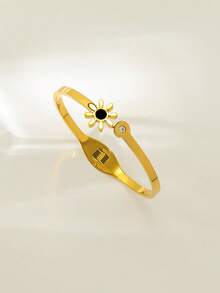 不锈钢多功能通勤镀金花卉手链套装，小众设计，提升优雅气质的必备珠宝 - 彩色 - 查看 10