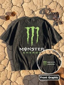 Motocross Dirt Bike Racing Graphic Tee Acid Washed Shirt Unisex Couple Matching Boyfriend Style Extreme Sports Aesthetic Neon Green Print Y2K Biker Grunge Distressed Cotton Graphic Tees Men Oversized T Shirt Summer Clothes Men Fall Clothes Men Winter Clothes Camisetas Para Hombre - 黑色 - 查看 2