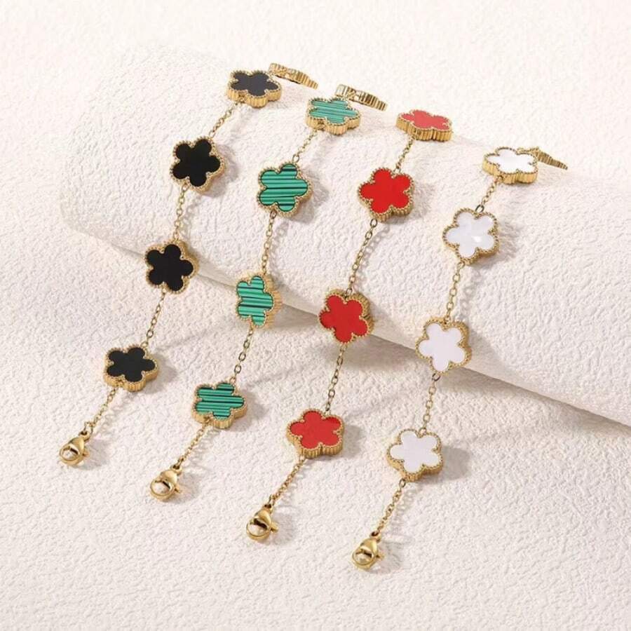 18k Stainless Steel Double-Sided Mother Of Pearl Clover Bracelet For Women - Multicolor - View 1