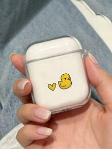 1 Pc Transparent Heart-Shaped Yellow Duck Pattern Shockproof Protective Earbud Case For Men Women Teens, Earbud Protector, Fashionable Daily Use Earbud Case, Suitable Compatible With Airpods 1/2/3/4/Pro/Pro2/Pro3 - Clear - View 2