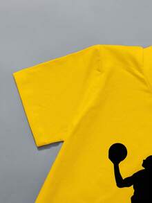 4-7岁男童休闲街头风印花上衣+印花针织裤套装，适合街拍和日常穿着，春夏款 - 黃色 - 查看 4