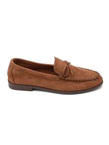 Mocassins Souples In Suédine And Nœud And Coutures Apparentes - Camel - View 2