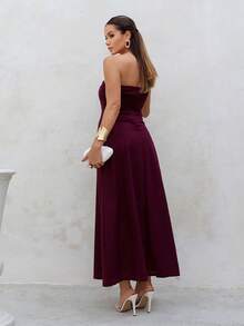 Elegant Strapless Long Linen Dress For Weddings, Offices, Holidays, Formal And Evening Events. - 如圖 - 查看 2
