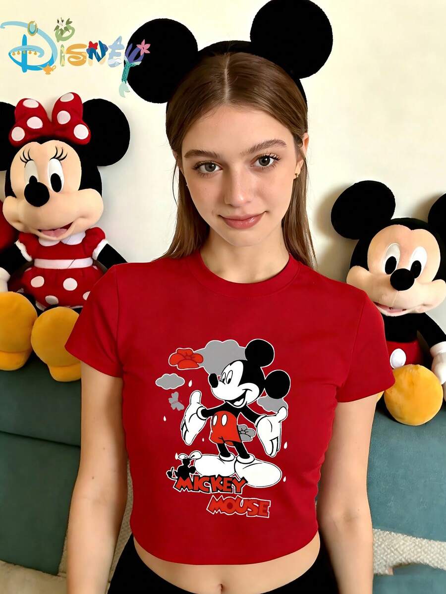 Disney Women's Sexy Short-Sleeved Round-Neck Polyester T-Shirt, Printed With  Pattern From - Đỏ - Xem 1