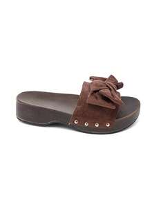 Mules Plateformes à Nœud Suedé Et Semelle Aspect Bois - Brown - View 3