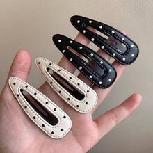 4 chiếc kẹp tóc da chấm bi đen trắng thời trang, tối giản, thanh lịch, đa năng, phù hợp cho tóc mái, kẹp tóc hai bên, dùng hàng ngày và làm quà tặng. - Nhiều màu - Xem 6