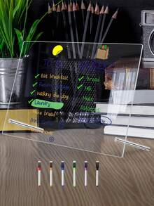 1套透明桌面展示板（含6支白色马克笔）干擦白板磁性板备忘板创意家用白板 - 多色 - 查看 1