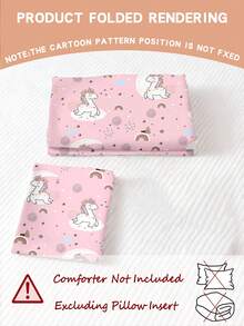 2/3件套可爱粉色独角兽印花被套，神奇彩虹月亮图案床上用品套装，特大号/大号/双人/单人尺寸，3D儿童床上用品套装，适合男孩和女孩 - 彩色 - 查看 2
