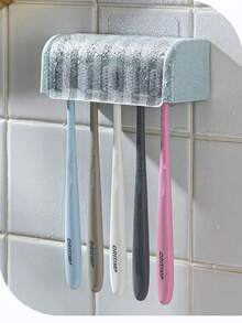 1 pezzo Porta spazzolini da denti montato a parete con 5 slot, organizer per spazzolini da denti a prova di polvere e impermeabile per il bagno, senza bisogno di forare, disponibile in 3 colori - Multicolore - Visualizzare 1