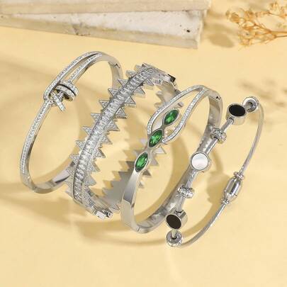 1件白色时尚水钻手链，可调节优雅手镯，奢华珠宝，适合婚礼、情人节礼物、日常佩戴