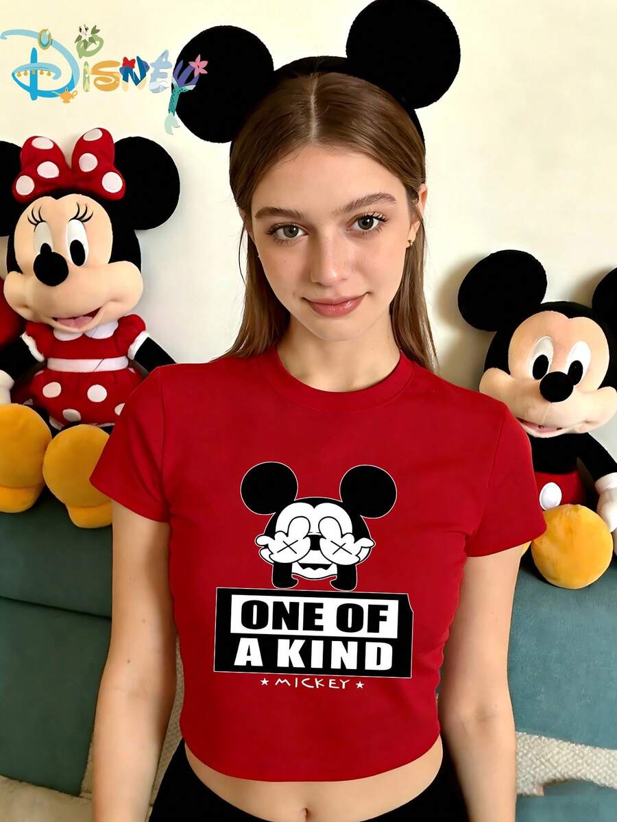 Disney Ladies' Sexy Short-Sleeved Round-Neck Polyester T-Shirt, Printed With  Pattern From - 紅色 - 查看 1