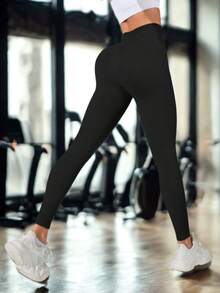 Ribbed Leggings In High Compression Polyamide With Side Detail - 黑色 - 查看 4