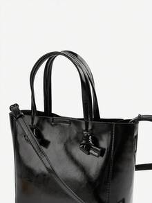 新款前卫时尚金属皮革磁扣轻便通勤手提包，朋克Y2K斜挎包，适合造型和日常出行 - 黑色 - 查看 3