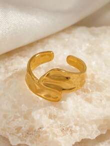 1pc Stainless Steel Asymmetrical Shaped Open Ring, Fashionable Versatile Daily Wear For Women - Gold - View 3