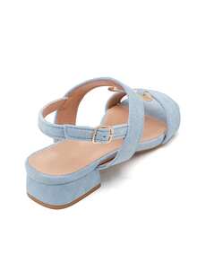 Sandales à petit talon carré avec bride tressée et boucle décorative - 藍色 3888 - 查看 4
