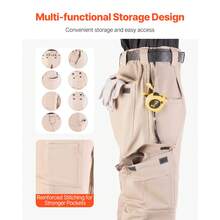FR Pants For Men, 9 Oz 100% Cotton, Flame-Resistant Cargo Pants With Multi-Pockets And Elastic Waist, Reinforced Tear-Proof Stitching, Ideal For Welding Work And Casual Wear, XXL Size, Khaki - XXL, Khaki - 查看 5