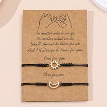 2 piezas de pulseras de trenzadas de aleación con diseño minimalista retro de sol y luna, adecuadas para hombres y mujeres - Sol y Luna - Ver 7