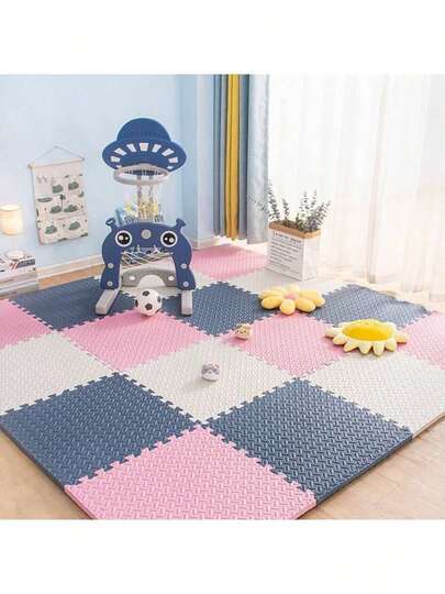 [8pcs/12pcs] 30 * 30cm/11.81 * 11.81 Inch Interlocking Floor Mats, Anti-Slip Foam Tiles For Bedroom, Balcony, Gym, Yoga Studio, Training School, Each Tile Has 1 Edging Strip