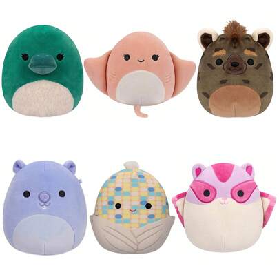  Squishmallows BRIXTON El azucarado glider rosa y crema, Amaro Novato, LUDOVICA La raya de coral, JAVARI El marmota lavanda, SELASSI El ornitorrinco verde, Louise Maíz, Peluche de 5 pulgadas, Juguete de peluche con licencia oficial de Kellytoy, regalo suave y colorido para niños y niñas, lavable, juguete esponjoso multicolor para todas las edades
