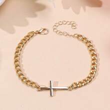 1 pieza Pulsera de cadena con cuentas y cruz de metal en estilo bohemio, apta para hombres y mujeres - Elemento cruzado - Ver 6